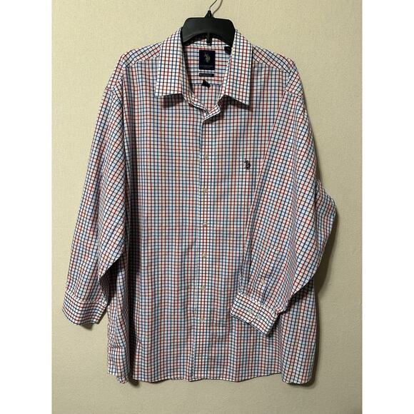 US Polo Assn. Shirt Mens BIG 3XL 19-19 1/2 Red White Blue Button Up Long Sleeve - Picture 1 of 9